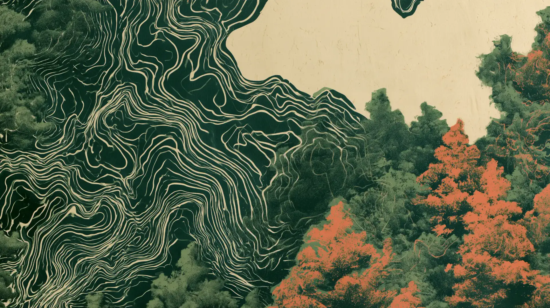 Contour-line drawing of a forest canopy